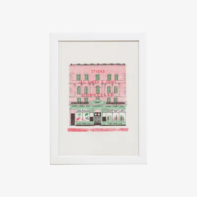 Wolf & Badger Green / Black / Red James Smith & Son Umbrella Shop Risograph Print Rosa & Clara Designs