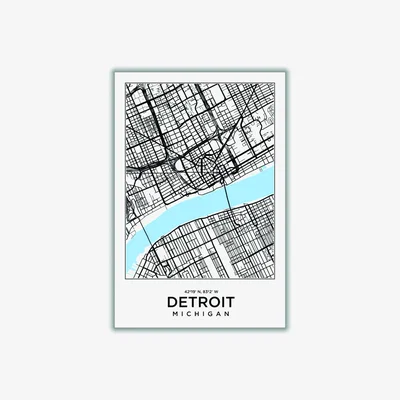 Wolf & Badger Blue Map Of Detroit Michigan Xxs Stanley Print House