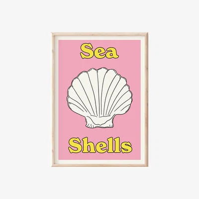 Wolf & Badger Pink / Purple / Yellow A3 Pink Sea Shells Print Sofe Store