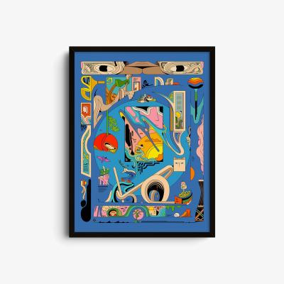 Wolf & Badger Blue Sphynx - Abstract Illustration Art Print - Small | 12 X 16" | East Side Studio London