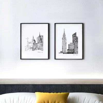 Wolf & Badger Black / White New York Cityscape Art Print: Manhattan Skyline Illustration Awol
