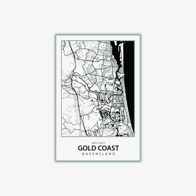Wolf & Badger Black Map Of Gold Coast A1 594 X 841Mm Stanley Print House