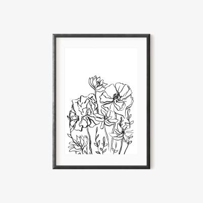 Wolf & Badger Black / White The Flower Garden Black Ink Drawing Print A3 297 X 420Mm Emily M Art & Design