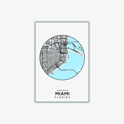 Wolf & Badger Blue Map Of Miami A3 297 X 420Mm Stanley Print House