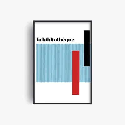Wolf & Badger Red / Blue / Black La Bibliothèque French Abstract Giclée Art Print A2 | A2 | 420 X 594Mm | Fanclub