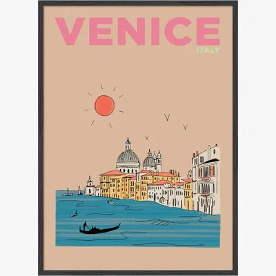 Wolf & Badger Pink / Purple Venice Italy Summer Escapes Travel Print A3 297 X 420Mm Places & Spaces Art Co.
