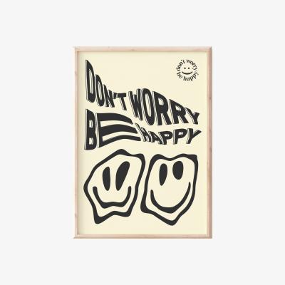 Wolf & Badger Black Don't Worry Be Happy Cream A3 Print Sofe Store
