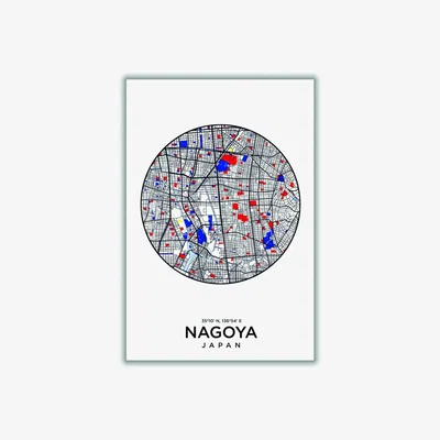 Wolf & Badger Black Map Of Nagoya Japan A4 210 X 297Mm Stanley Print House