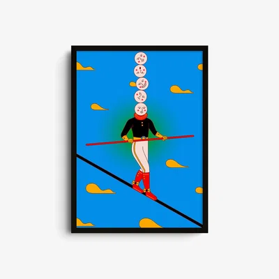 Wolf & Badger Blue Overthinking - Giclee Fine Art Print - Large | A2 | 420 X 594Mm | East Side Studio London