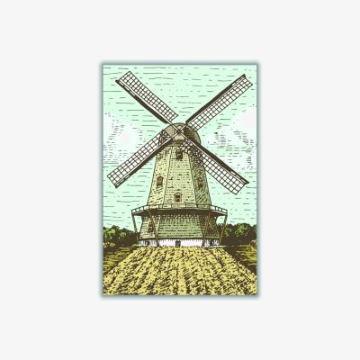Wolf & Badger Brown Vintage Windmill A2 420 X 594Mm Stanley Print House