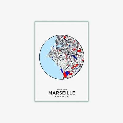 Wolf & Badger Blue Map Of Marseille France Extra Small Stanley Print House