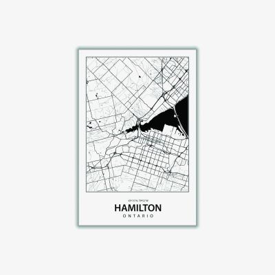 Wolf & Badger Black Map Of Hamilton A4 210 X 297Mm Stanley Print House