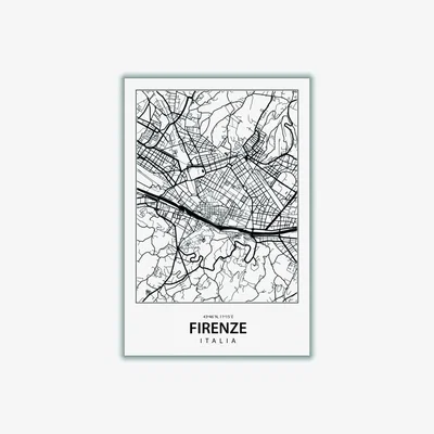 Wolf & Badger Black Map Of Firenze Italy A4 210 X 297Mm Stanley Print House
