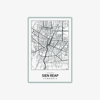Wolf & Badger Black Map Of Sien Reap Cambodia A1 594 X 841Mm Stanley Print House