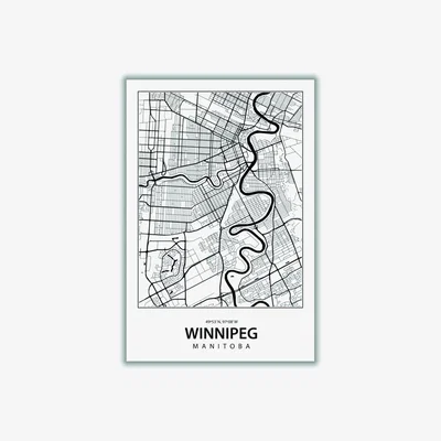 Wolf & Badger Black Map Of Winnipeg Canada Small Stanley Print House