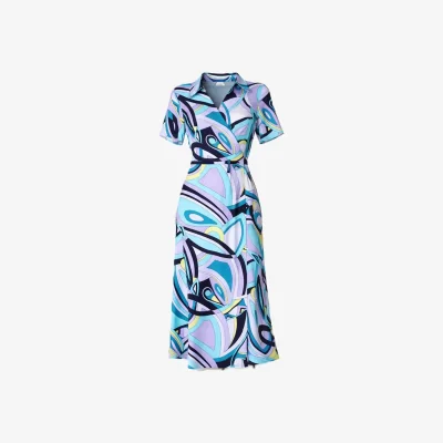 Wolf & Badger Women's Blue Graphic Print Wrap Dress | Extra Small | Smart and Joy