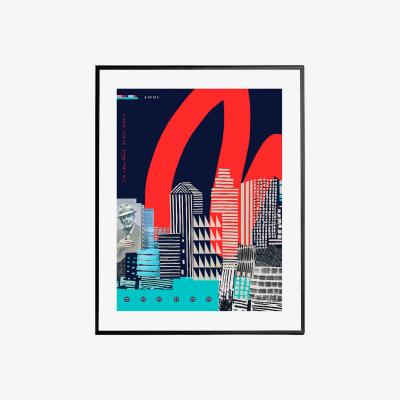 Wolf & Badger Blue / Black / White Montreal Petite Art Print Awol