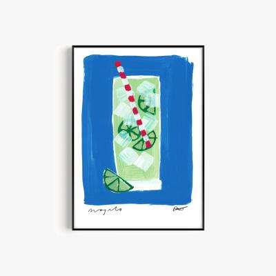 Wolf & Badger Blue Mojito Hand Painted Art Print - A2 | Natalie Cass Art