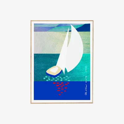 Wolf & Badger Summer Sailing In The Mediterranean Sea: Sunlight, Sunshine And Blue Seas Nautical Poster Awol