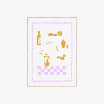 Wolf & Badger Pink / Purple Camellia Pickle Margs Art Print Golden And Purple A4 210 X 297Mm