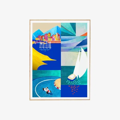 Wolf & Badger Colourful Places By The Sea: The French Riviera Travel Art Print Awol