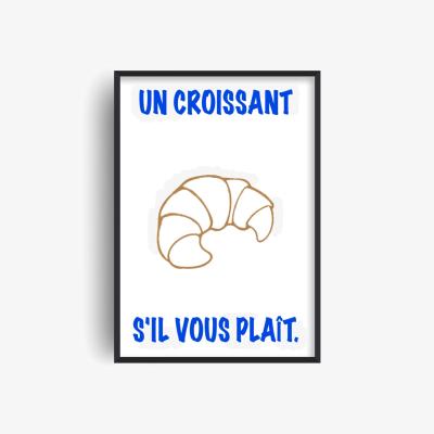 Wolf & Badger Blue Un Croissant French Kitchen Retro Inspired Giclée Art Print A2 | A2 | 420 X 594Mm | Fanclub