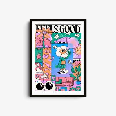 Wolf & Badger Blue / Pink / Purple Feels Good - Giclee Fine Art Print - Small | A3 | 297 X 420Mm | East Side Studio London