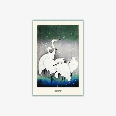 Wolf & Badger White Ohara Koson - Group Of Egrets A4 210 X 297Mm Stanley Print House