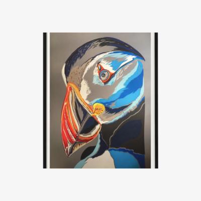 Wolf & Badger Blue Mr Puffin Original Paper Cut Artwork Chloe Croft London Limited