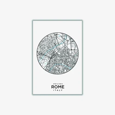 Wolf & Badger Black Map Of Rome A1 594 X 841Mm Stanley Print House