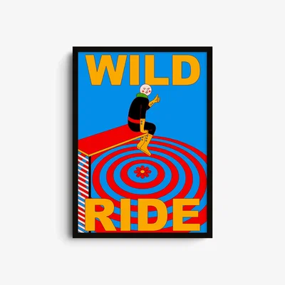 Wolf & Badger Blue / Yellow / Orange Wild Ride - Giclee Fine Art Print - Large | A2 | 420 X 594Mm | East Side Studio London