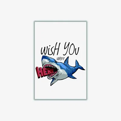 Wolf & Badger Blue Wish You Were Here Shark A4 210 X 297Mm Stanley Print House