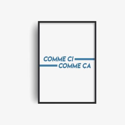 Wolf & Badger Comme Ci Comme Ça Blue French Retro Giclée Art Print A2 420 X 594Mm Fanclub