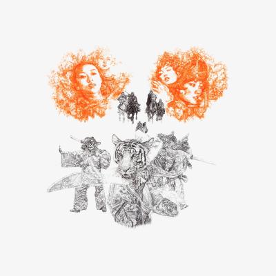 Wolf & Badger Black Yin & Yang Limited Edition Print Jane Lee Mccracken