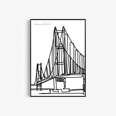 Wolf & Badger Black / White Humber Bridge Art Print - A2 | A2 | 420 X 594Mm | Natalie Cass Art