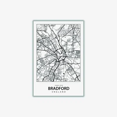 Wolf & Badger Black Map Of Bradfod A2 420 X 594Mm Stanley Print House