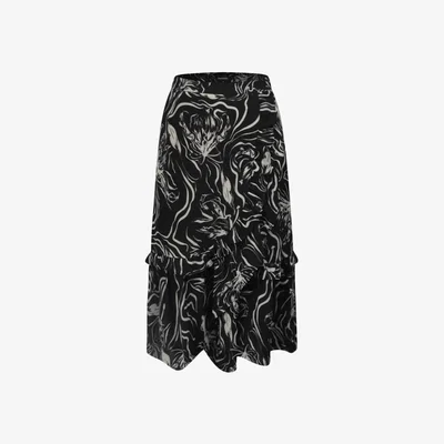 Wolf & Badger Women's Flared Midi Skirt With Graphic Print- Black | Small | Smart and Joy