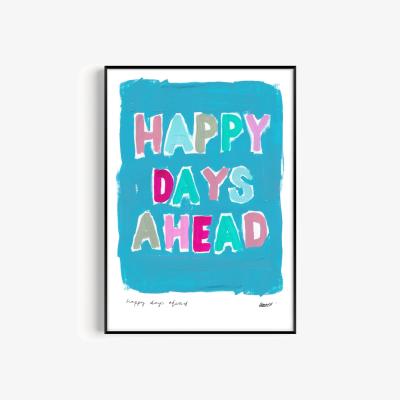 Wolf & Badger Blue Happy Days Hand Painted Art Print - A3 | Natalie Cass Art