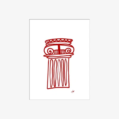 Wolf & Badger Red / White Greek Column Print 11 X 14" Hannah Via Art