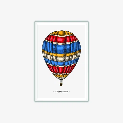 Wolf & Badger Hot Air Balloon A4 210 X 297Mm Stanley Print House