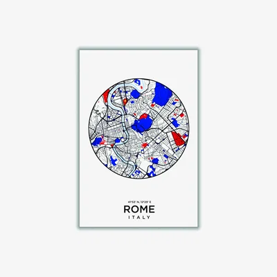 Wolf & Badger Blue Map Of Rome Italy A1 594 X 841Mm Stanley Print House