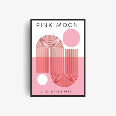 Wolf & Badger Pink Moon Music Retro Giclée Art Print A3 | A3 | 297 X 420Mm | Fanclub