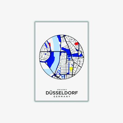 Wolf & Badger Blue Map Of Dusseldorf Germany Large Stanley Print House