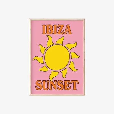 Wolf & Badger Pink / Purple / Yellow A3 Ibiza Sunset Print Sofe Store