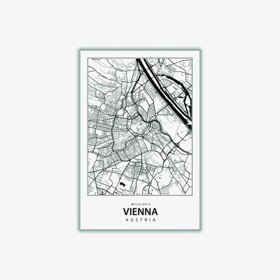 Wolf & Badger Black Map Of Vienna Austria A3 297 X 420Mm Stanley Print House