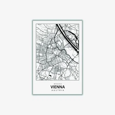 Wolf & Badger Black Map Of Vienna Austria A3 297 X 420Mm Stanley Print House