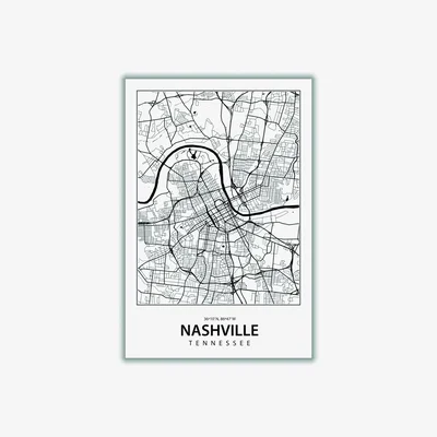 Wolf & Badger Black Map Of Nashville A4 210 X 297Mm Stanley Print House