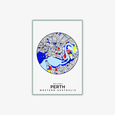 Wolf & Badger Blue Map Of Perth 1 A2 420 X 594Mm Stanley Print House