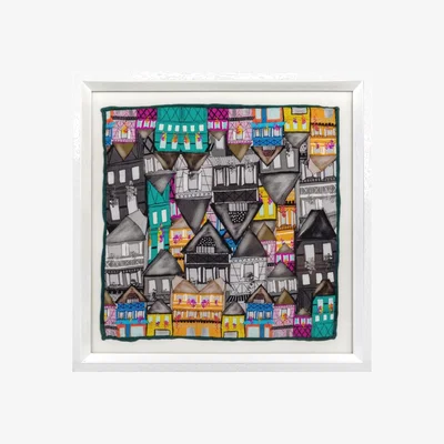 Wolf & Badger Framed Silk Art French Alsace Houses One Size Un Poco
