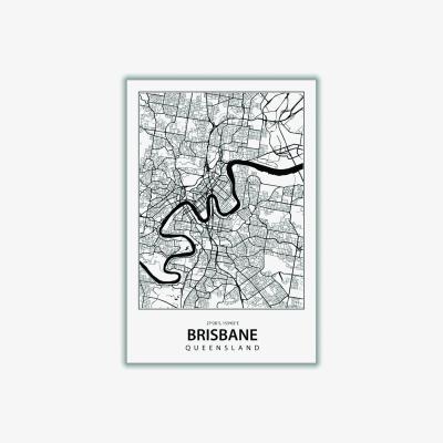 Wolf & Badger Black Map Of Brisbane Xxs Stanley Print House